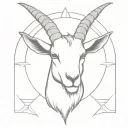 A minimalist outline of a goat head with devil horns and a halo tattoo design idea