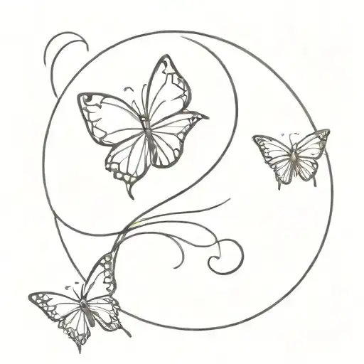 moon and butterfly with vertical continuous line back tattoo design idea