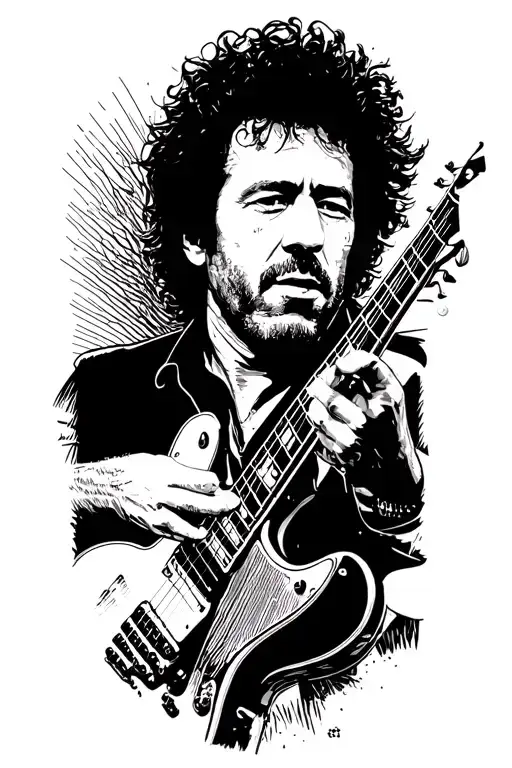 Bruce Springsteen silhouette with butterscotch colored guitar tattoo design idea
