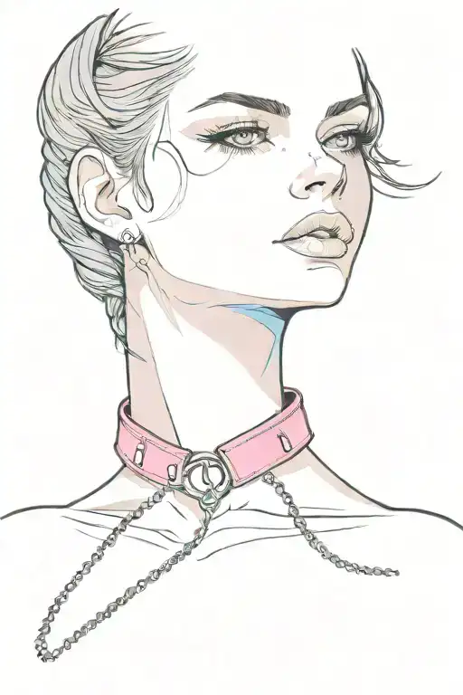 kinky Sissy Slave Pink Leather Collar With Chain Leash Short Dark Brown Hair Blue Eyes Flat Chest Tattoo tattoo design idea