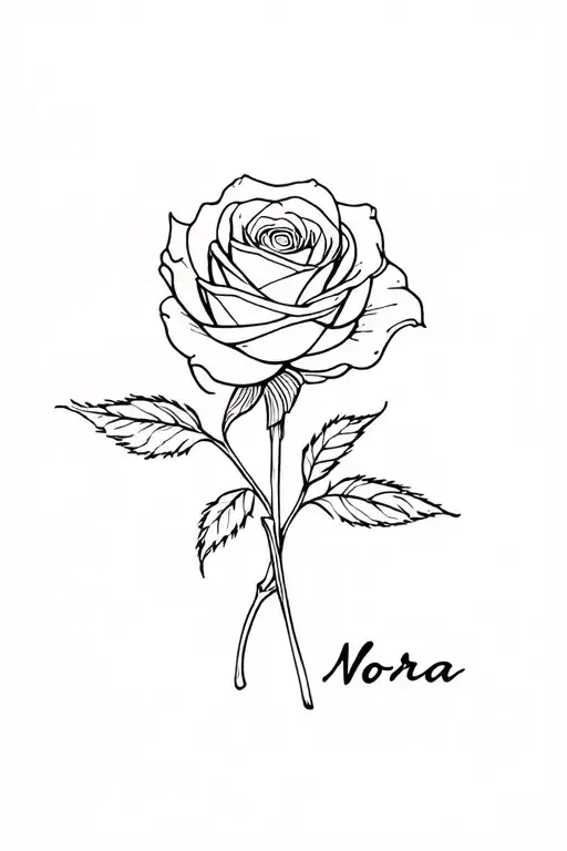 rose and a name Nora tattoo design idea