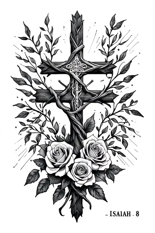 Isaiah 6:8 with a cross and rosery wrapped tattoo design idea