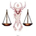 libra scale, trade with demon tattoo design idea