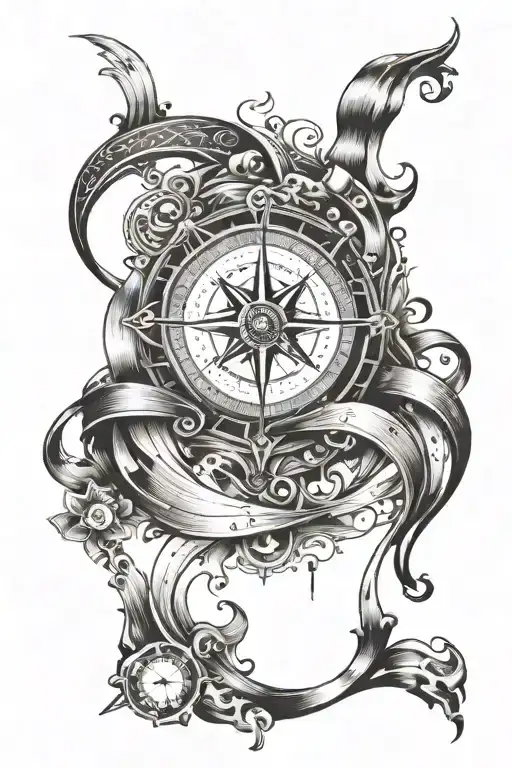 i want left hand band tatto with compass and ship with meaningful signs about struggle , peace, hustle, strengths, belie tattoo design idea