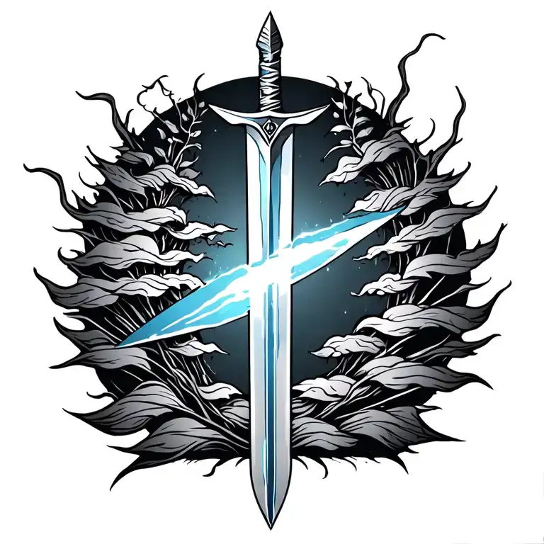 broken sword going down spine tattoo design idea