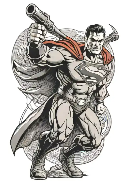 Superman red son holding a hammer and sickle, shooting lasers from his eyes tattoo design idea