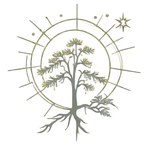 starburst sun morphed into pine tree tattoo design idea