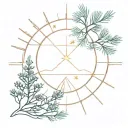 starburst sun morphed into pine tree tattoo design idea