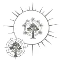 starburst sun morphed into pine tree tattoo design idea