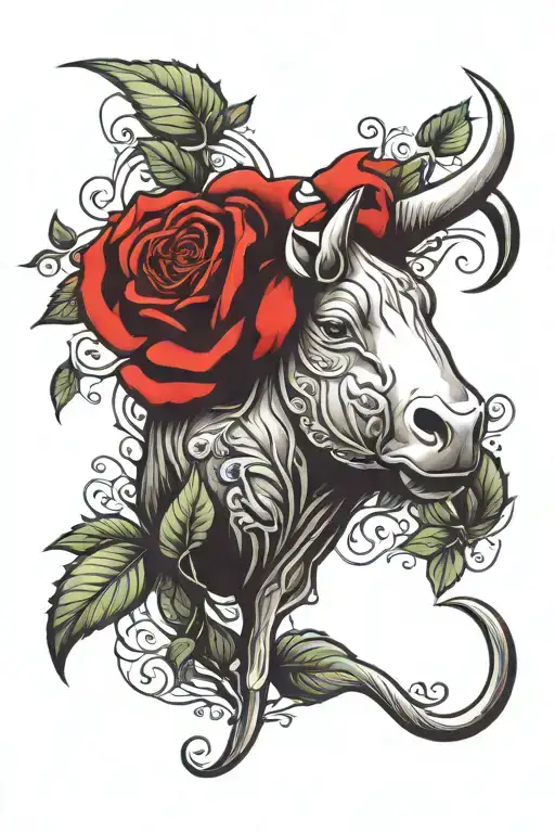 ox zodiac symbol, small rose leaves creative tattoo design idea