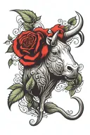 ox zodiac symbol, small rose leaves creative tattoo design idea