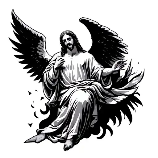 azrael male angel with jesus christ tattoo design idea