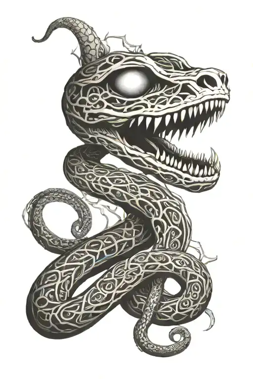 skeleton snake whose eyes are fire tattoo design idea
