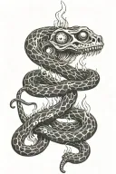 skeleton snake whose eyes are fire tattoo design idea