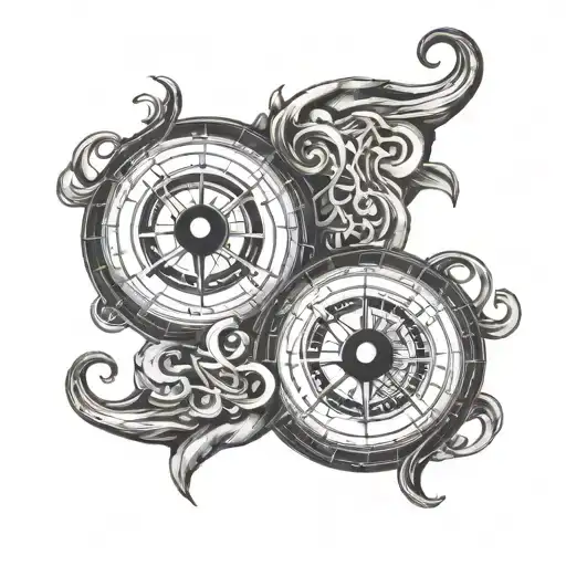 dice and infinit line and yin yang symbol and compass tattoo design idea