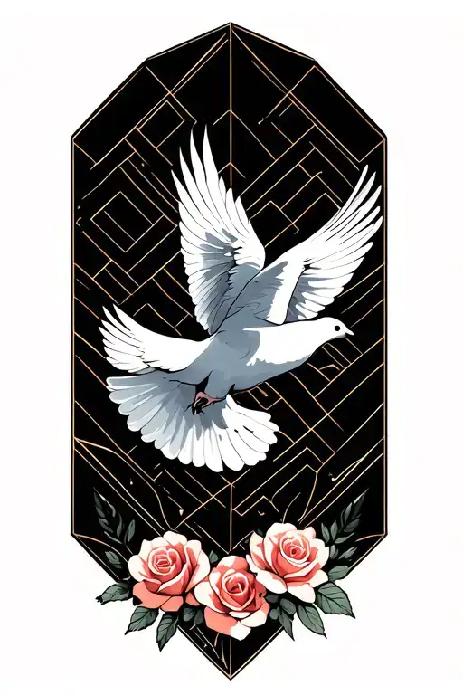 dove flying with roses surrounding tattoo design idea