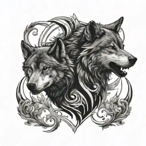 two wolves looking at each other. standing opposite and looking at each other tattoo design idea