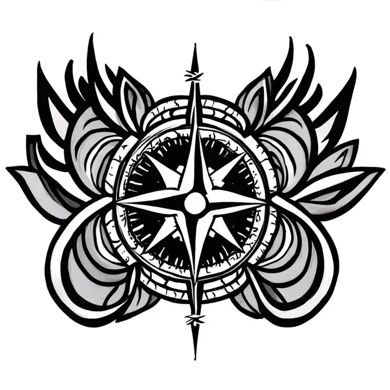 mandala, compass intertwined tattoo design idea