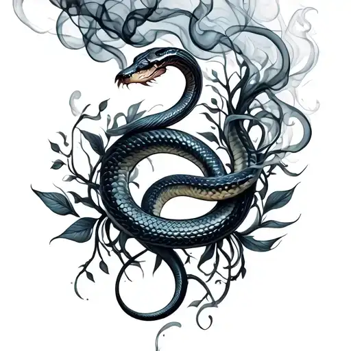 smoke tattoo abstract with snake and vines  tattoo design idea
