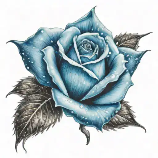 blue rose with one raindrop  tattoo design idea