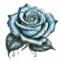 blue rose with one raindrop  tattoo design idea