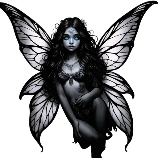 big titty fairy with blue eyes tattoo design idea