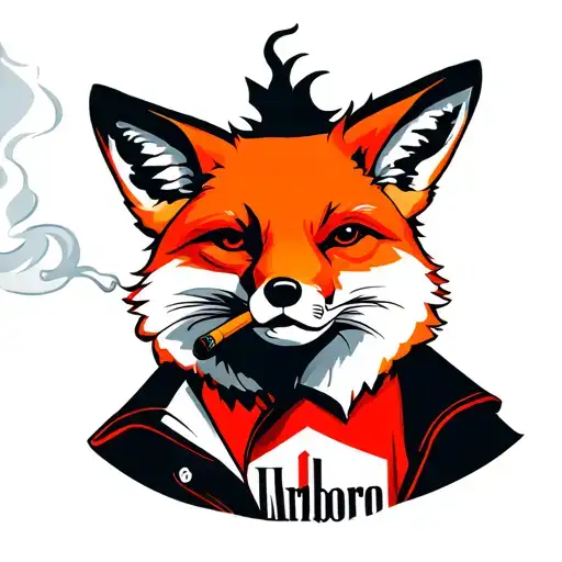fox wearing a Marlboro shirt smoking a cigarette tattoo design idea