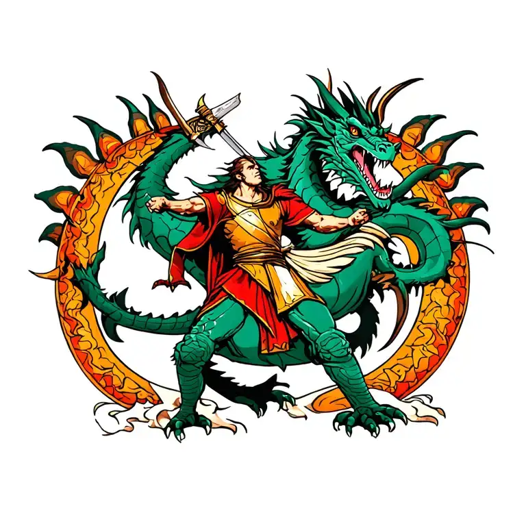 Saint George killing the dragon tattoo design idea