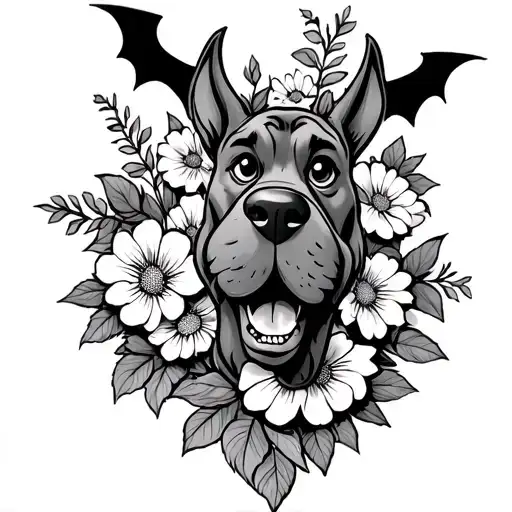 Scooby Doo, Bats, and flowers tattoo design idea