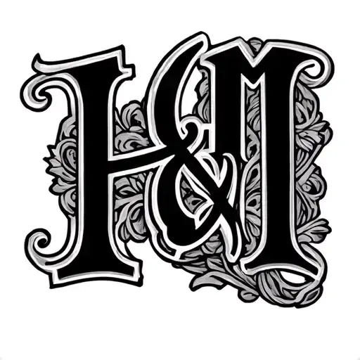western filigree H&M initials incorporated tattoo design idea