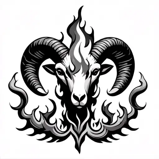 A stylized sacred fire (Agni) with the Aries ram’s horns emerging from the flames. tattoo design idea