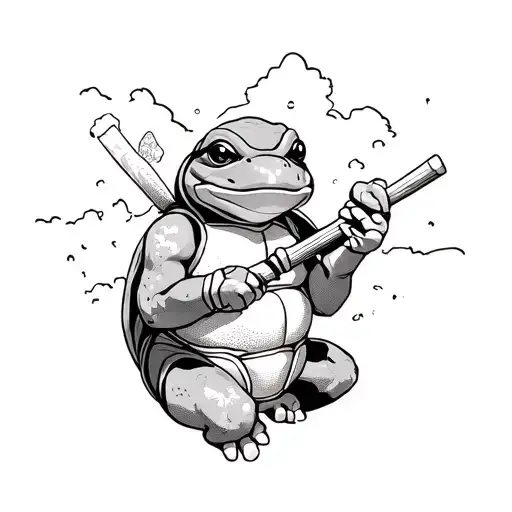 The Ninja Turtle Michealangilo holding a tiny frog tattoo design idea