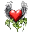 wings wrapped, bean sprouting, heart symbolizing love tattoo design idea