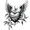 wings wrapped, bean sprouting, heart symbolizing love tattoo design idea