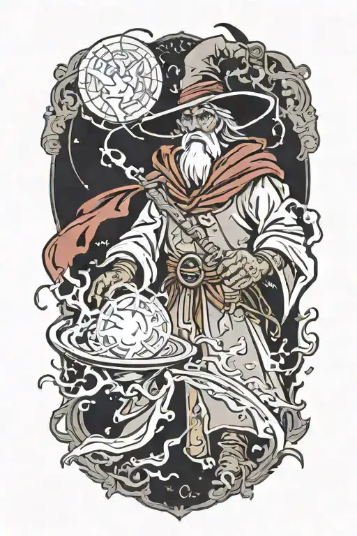mage casting a spell tattoo design idea