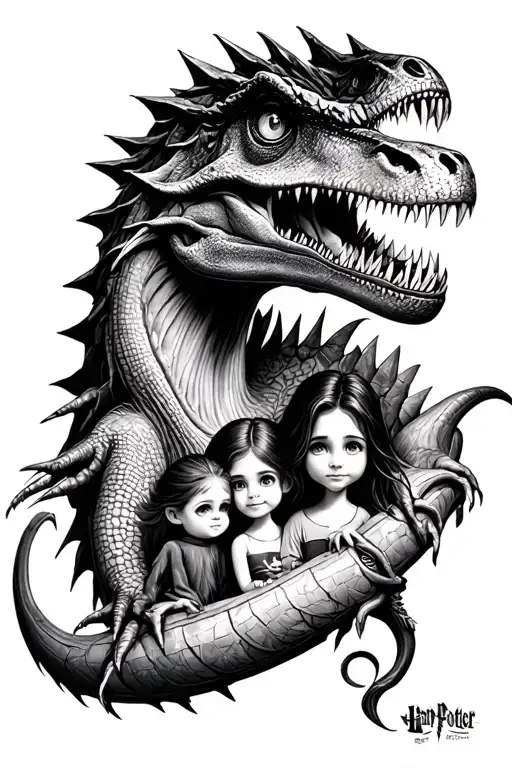 Family and Harry Potter and world of warcraft and jurassic world and children and love and tim Burton inspired  tattoo design idea