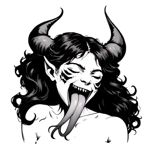 demon girl with long tongue and 3 faces tattoo design idea