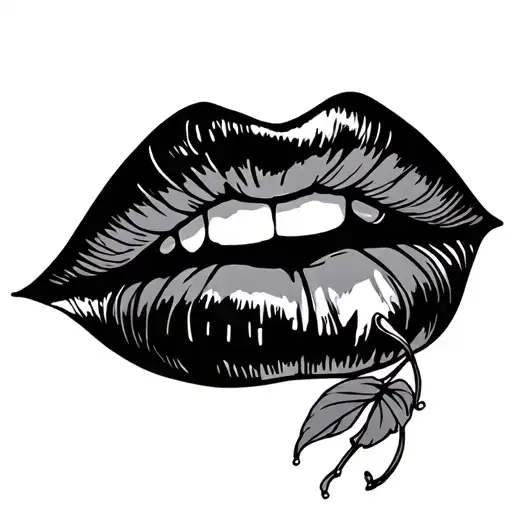 pussy lips bitting cherry tattoo design idea