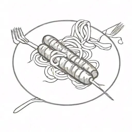 Sausages with pasta on a plate tattoo design idea