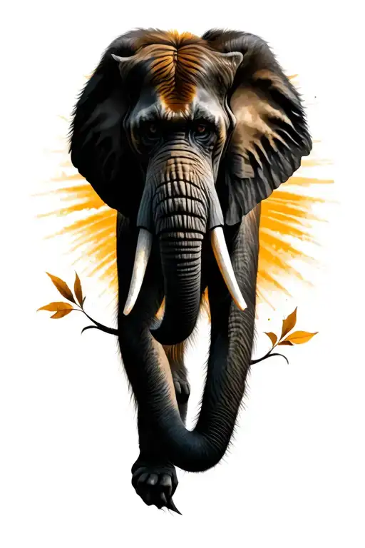 baboon tiger elephant leaves sun rising tattoo design idea