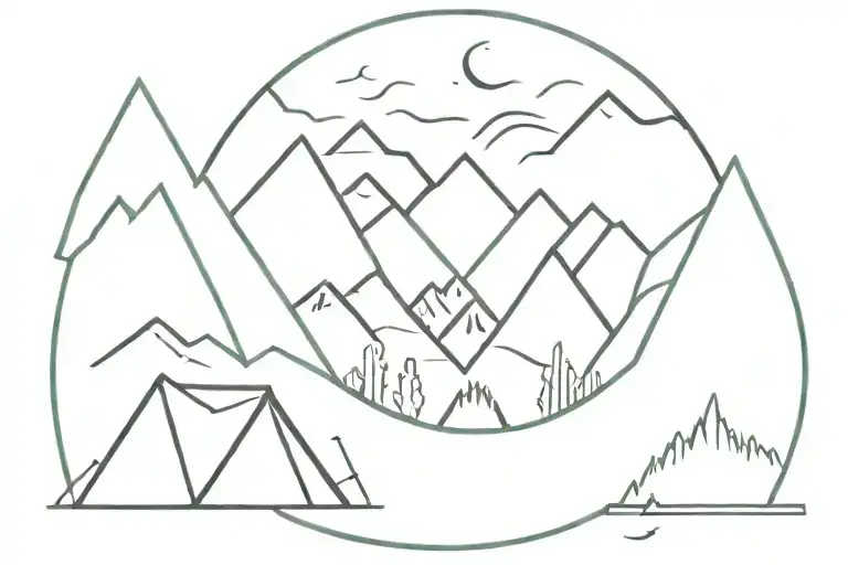 Mountain range and tent tattoo design idea
