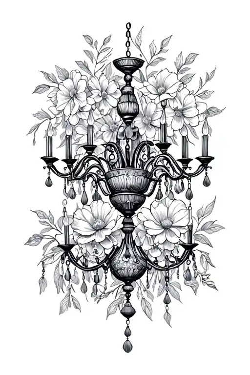 floral fineline chandelier design tattoo design idea