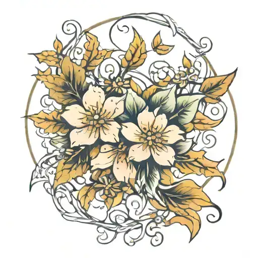Blloming flowers falling leaves intertwined tattoo design idea