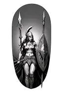 ares as a female spartan with spear and shield adorned tattoo design idea
