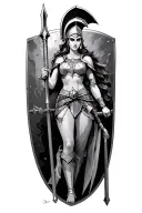 ares as a female spartan with spear and shield adorned tattoo design idea