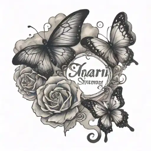 name tattoo that says khari and stormzy that has clouds and butterflies  tattoo design idea
