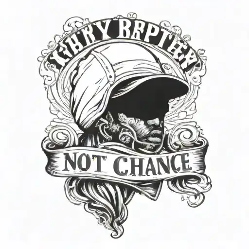 Text : not by chance in Gothic font and image of the Killy rapper tattoo design idea