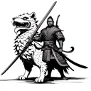 samurai warrior wielding a sword standing next to a foo dog  tattoo design idea