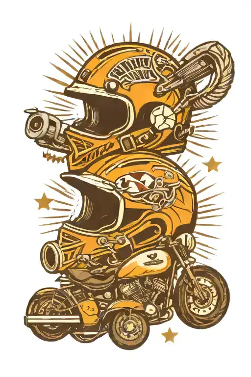 gym and motocross helmet surrounded tattoo design idea