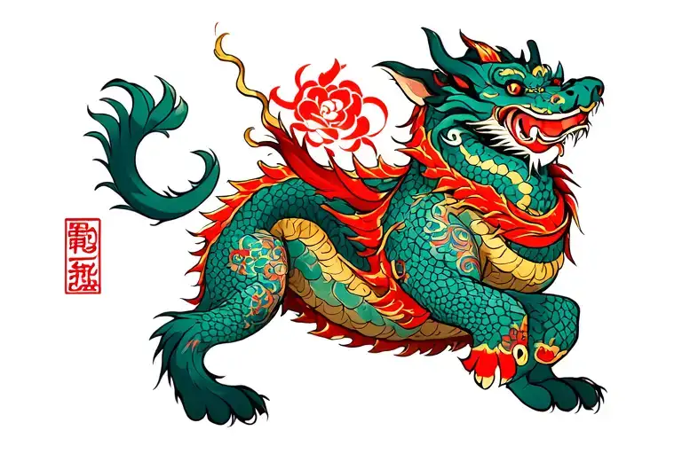 fu dog wrapped togeather with dragon tattoo design idea